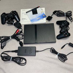 Sony PlayStation 2 PS2 Slim Black Console Bundle Controller Game Cables
